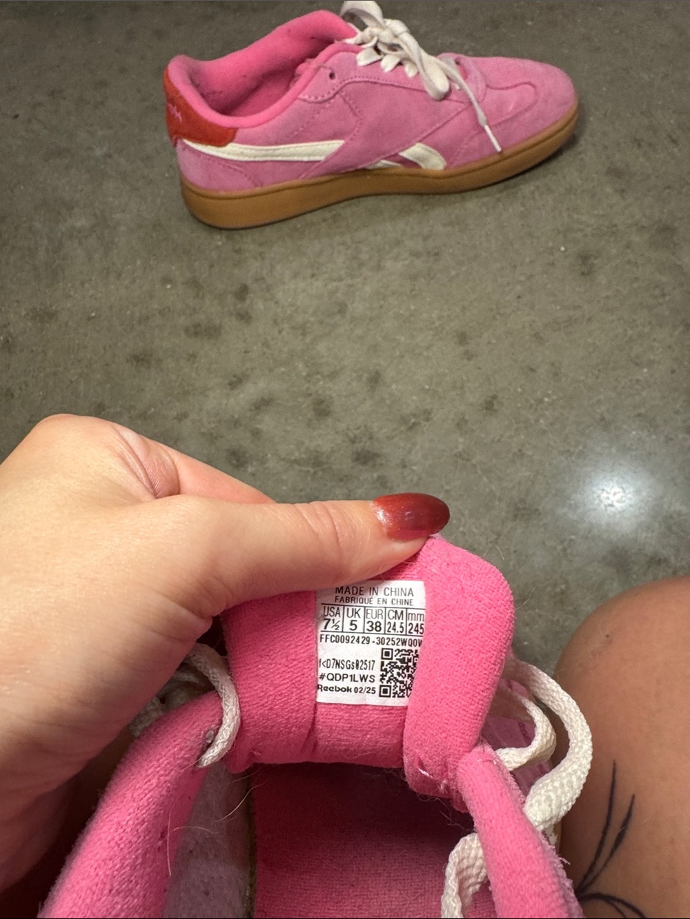 Reebok women’s Pink Suede Sneakers with Gum Sole